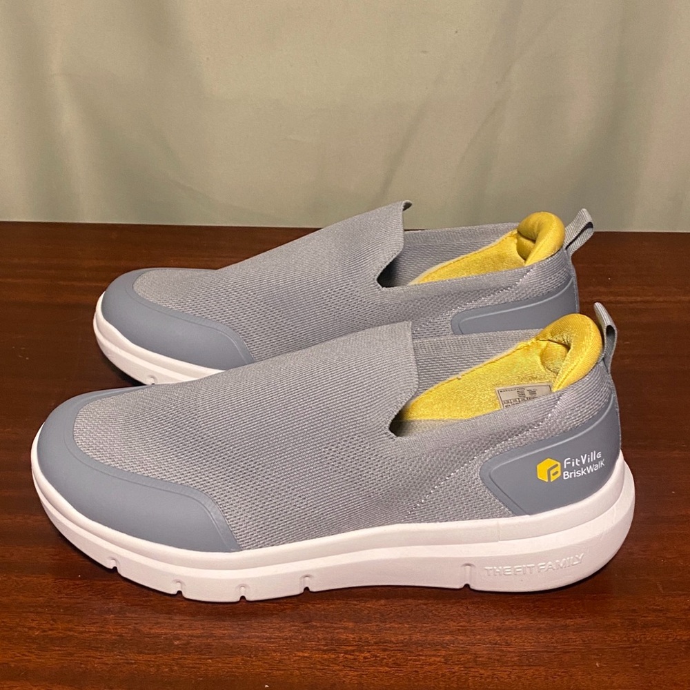 FitVille BriskWalk Recovery Power Arch & Heel Support Gray Walking Shoes 10.5W